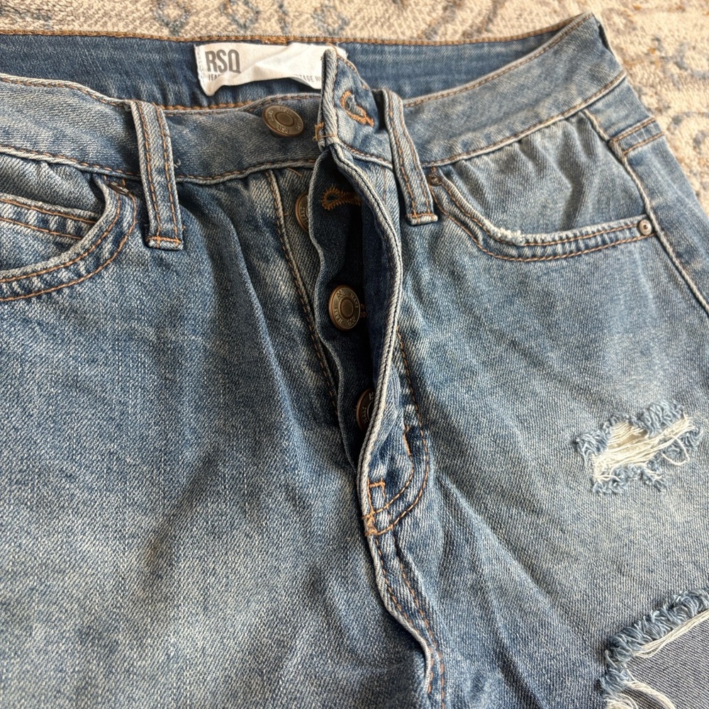 RSQ Vintage High Rise Blue Distressed Jean Shorts 25 - Picture 3 of 7